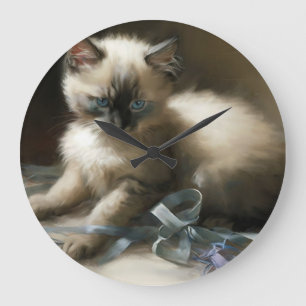 Reloj Redondo Grande Ribbon Tangle Siamese Kitten