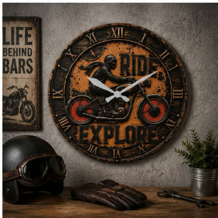 Reloj Redondo Grande Ride & Explore Motorcycle Vintage Adventure Biker