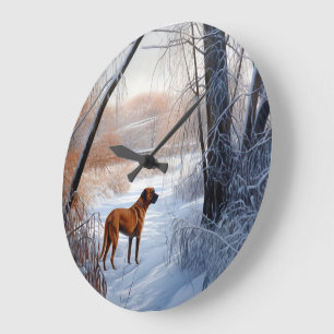 Reloj Redondo Grande Ridgeback ruso deja que nieve Navidades