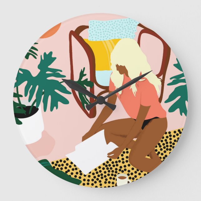 Reloj Redondo Grande Rincón de lectura de moda (Anverso)