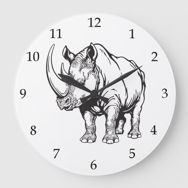 Reloj Redondo Grande rinocerontes o rinocerontes (Anverso)