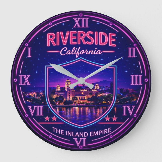 Reloj Redondo Grande Riverside California Skyline  (Anverso)