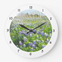 Roadside Bluebonnets Round Clock