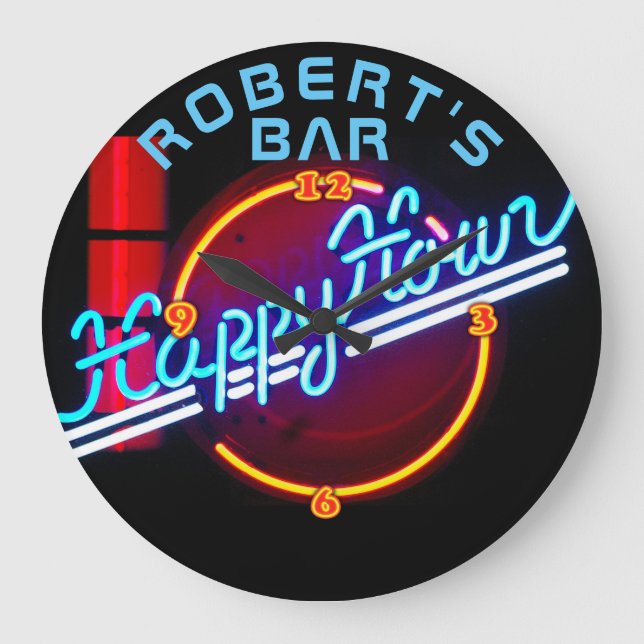Reloj Redondo Grande ROBERT - Nombre Neon Rótulo Bar Mancave Den Clock  (Anverso)