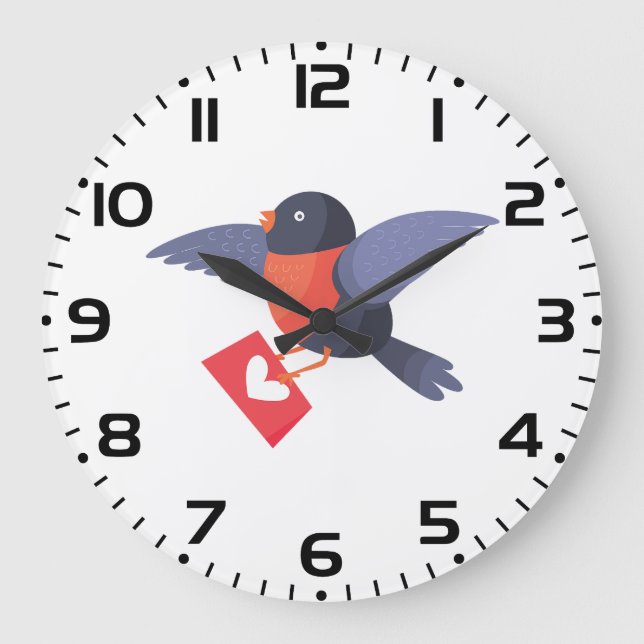 Reloj Redondo Grande Robin Bird Flying with Red Heart Love Letter (Anverso)