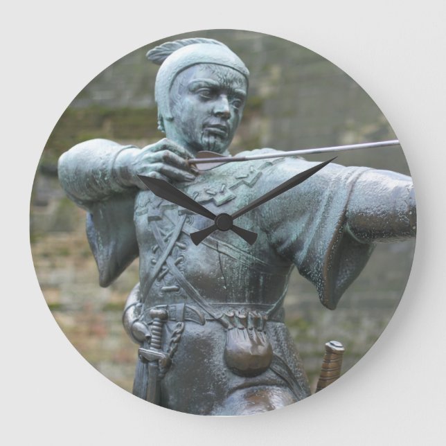 Reloj Redondo Grande Robin Hood Statue Nottingham (Anverso)
