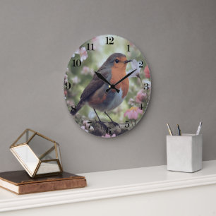 Reloj Redondo Grande Robin Red Breve en la Naturaleza Árboles Y Flore