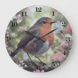 Reloj Redondo Grande Robin Red Breve en la Naturaleza | Árboles Y Flore