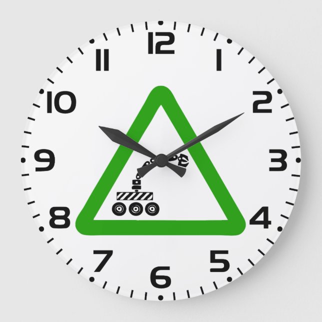 Reloj Redondo Grande Robot Crossing Warning Sign (Anverso)