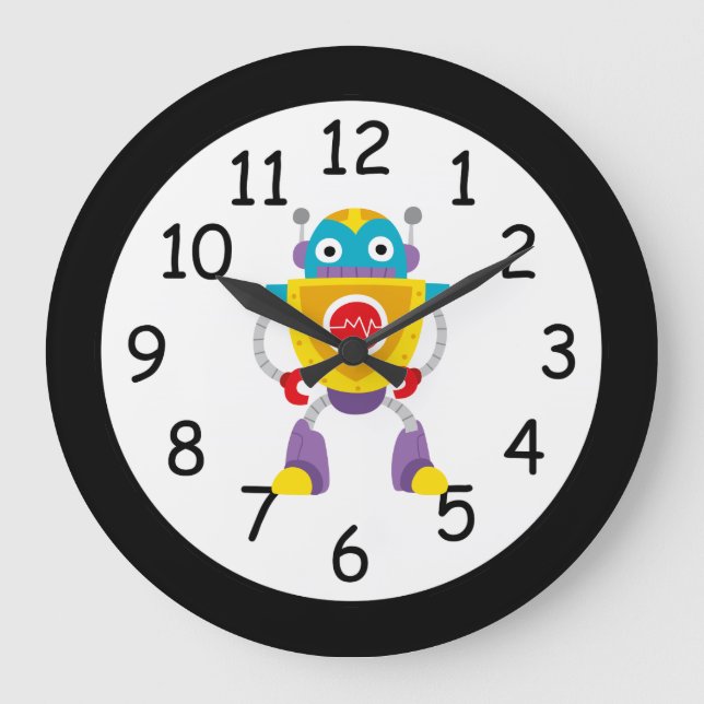 Reloj Redondo Grande Robot infantil retro colorido (Anverso)