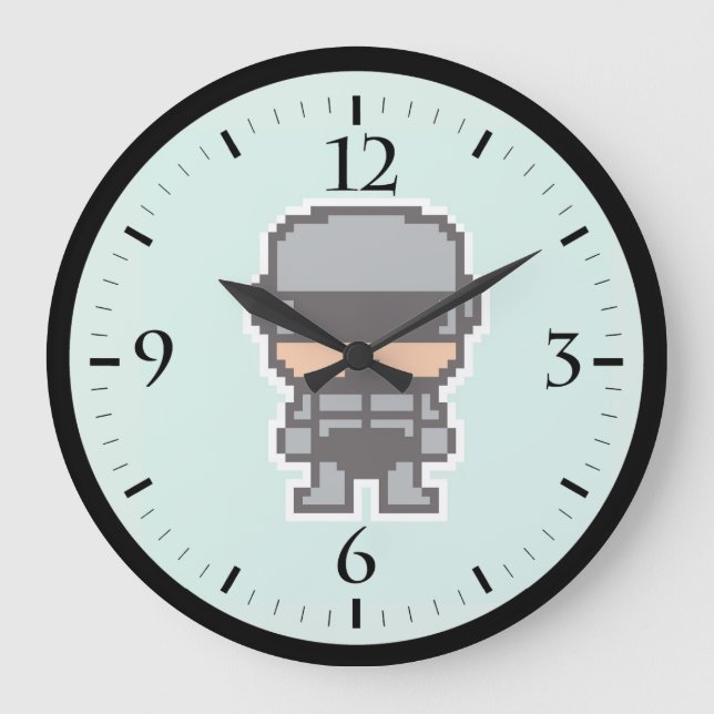 Reloj Redondo Grande RobotCop pixelado lindo (Anverso)