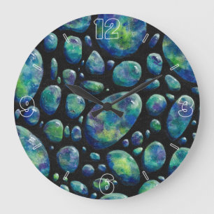 Reloj Redondo Grande Rocas turquesas en arte original espacial