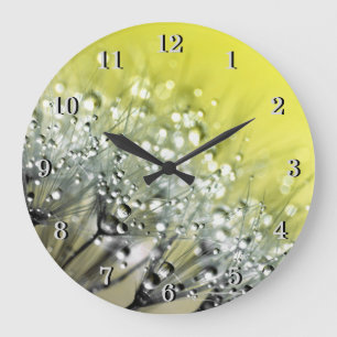 Reloj Redondo Grande Rocío chispeante amarillo en el diente de león