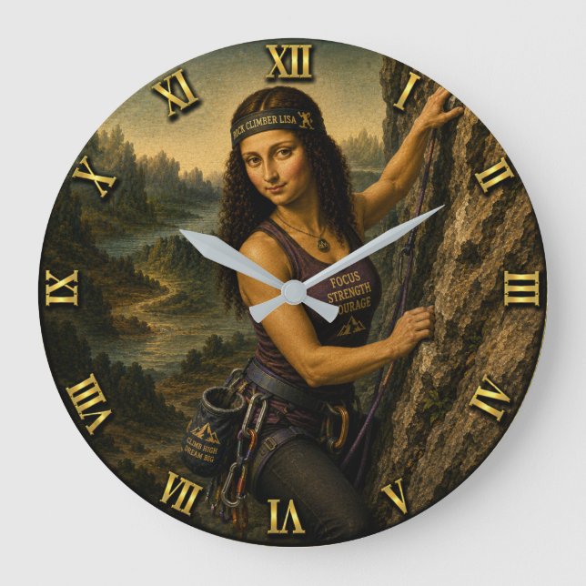 Reloj Redondo Grande Rock Climber Funny Mona Lisa  (Anverso)