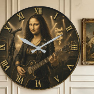 Reloj Redondo Grande Rock Guitarist Funny Mona Lisa Music Player Gift