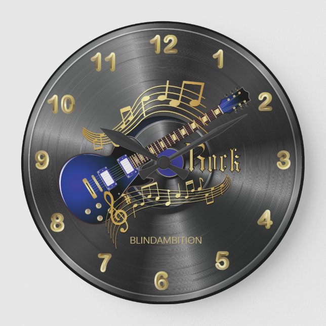 Reloj Redondo Grande Rock Music Guitar - Blue (Anverso)