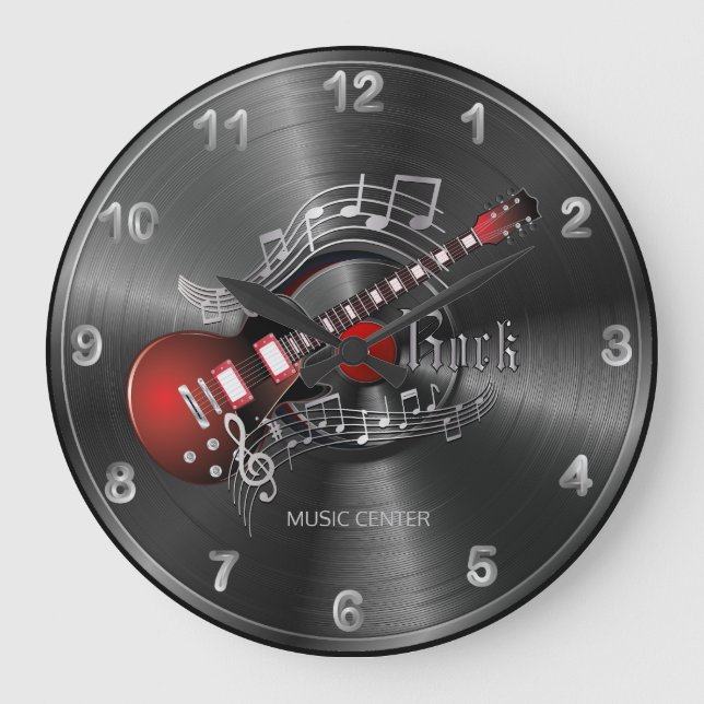 Reloj Redondo Grande Rock Music Guitar - Rojo (Anverso)