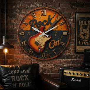 Reloj Redondo Grande Rock On Vintage Electric Guitar Rock Music