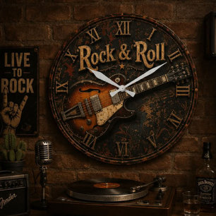 Reloj Redondo Grande Rock & Roll Vintage Electric Guitar Music Room