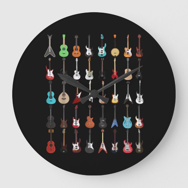 Reloj Redondo Grande Rock y Rollo de instrumentos musicales de guitarra (Anverso)