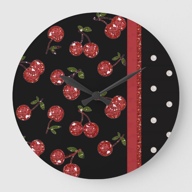 Reloj Redondo Grande Rockabilly Muy cerezas Cerezas Negro (Anverso)