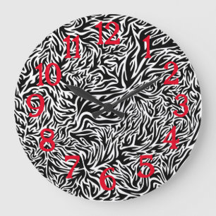 Reloj Redondo Grande Rocker del Punk Retro de las llamas en blanco y ne