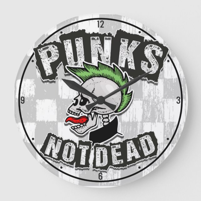 Reloj Redondo Grande Rockero de Punk Mohawk sin cráneo muerto (Anverso)
