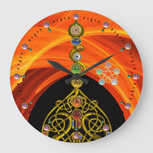 RELOJ REDONDO GRANDE ROD DE ASCLEPIUS 7 CHAKRAS,YOGA ,ENERGÍA ESPIRITUA (Anverso)