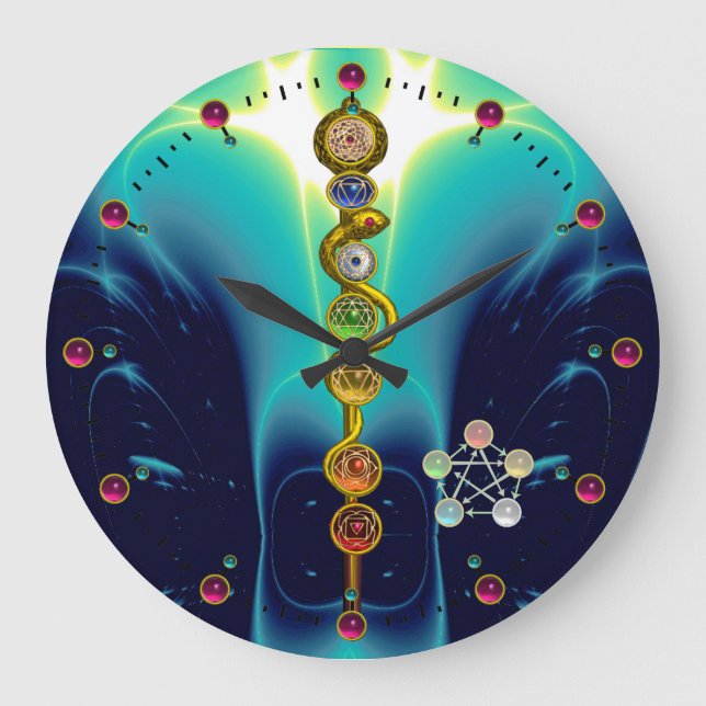 RELOJ REDONDO GRANDE ROD DE ASCLEPIUS 7 CHAKRAS,YOGA ,ENERGÍA ESPIRITUA (Anverso)