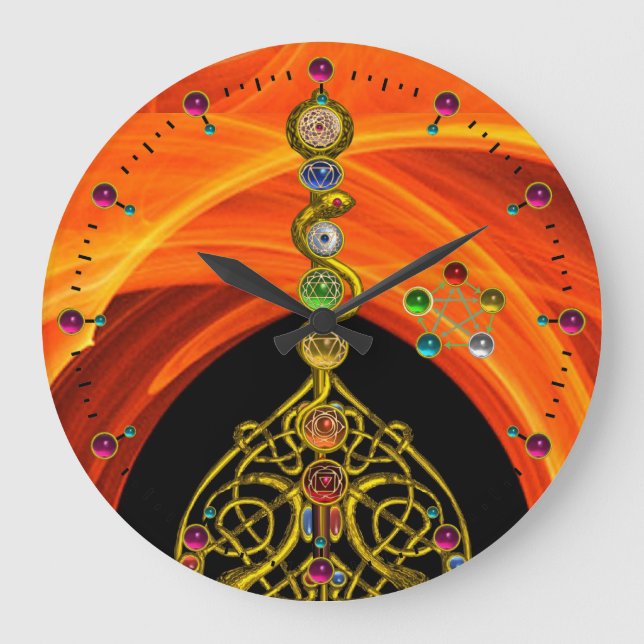 RELOJ REDONDO GRANDE ROD DE ASCLEPIUS 7 CHAKRAS,YOGA ,ENERGÍA ESPIRITUA (Anverso)