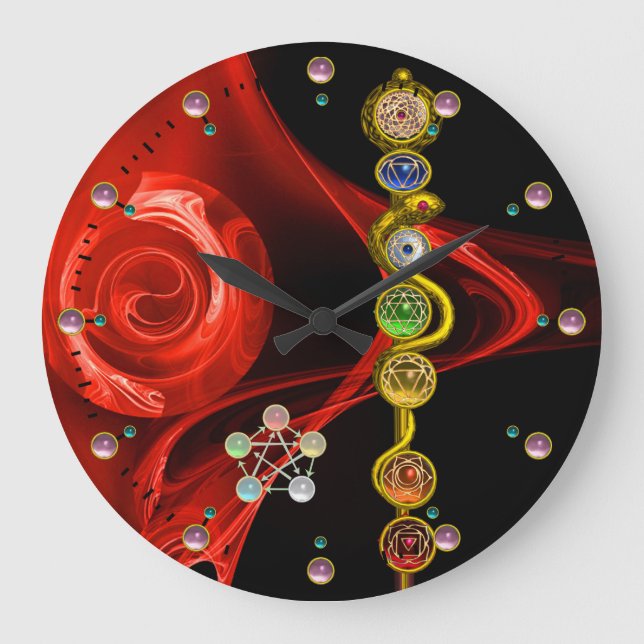 RELOJ REDONDO GRANDE ROD DE ASCLEPIUS 7 CHAKRAS,YOGA ,ENERGÍA ESPIRITUA (Anverso)