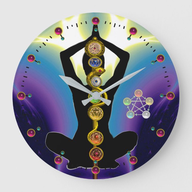 Reloj Redondo Grande ROD DE ASCLEPIUS 7 CHAKRAS, YOGA LOTUS POSE Púrpur (Anverso)