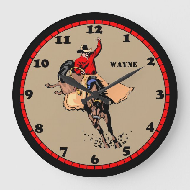 Reloj Redondo Grande Rodeo Cowboy Red y Tan Personalizado (Anverso)