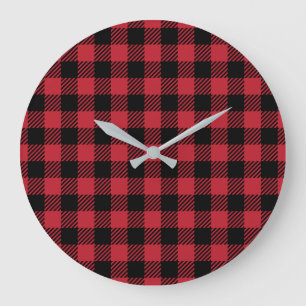 Reloj Redondo Grande Rojo A cuadros Búfalo Invierno Acogedor