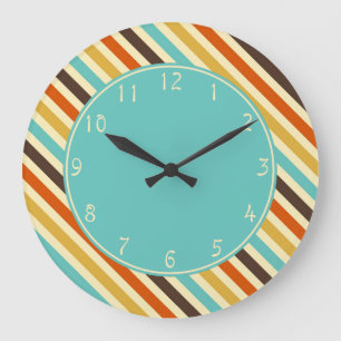 Reloj Redondo Grande Rojo amarillo azul de las rayas diagonales del
