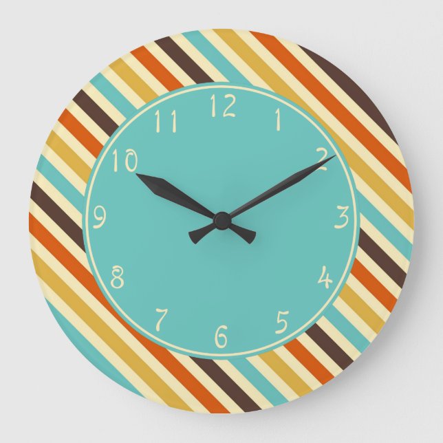 Reloj Redondo Grande Rojo amarillo azul de las rayas diagonales del (Anverso)