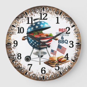 Reloj Redondo Grande Rojo Blanco & Barbacoa