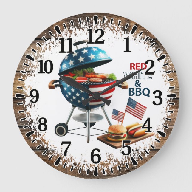 Reloj Redondo Grande Rojo Blanco & Barbacoa (Anverso)