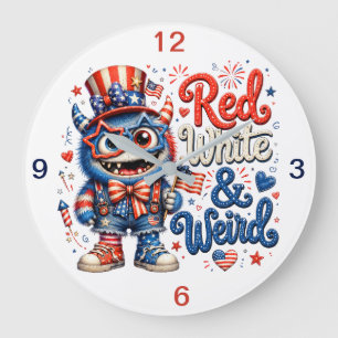 Reloj Redondo Grande Rojo Blanco y Extraño (obsequio)