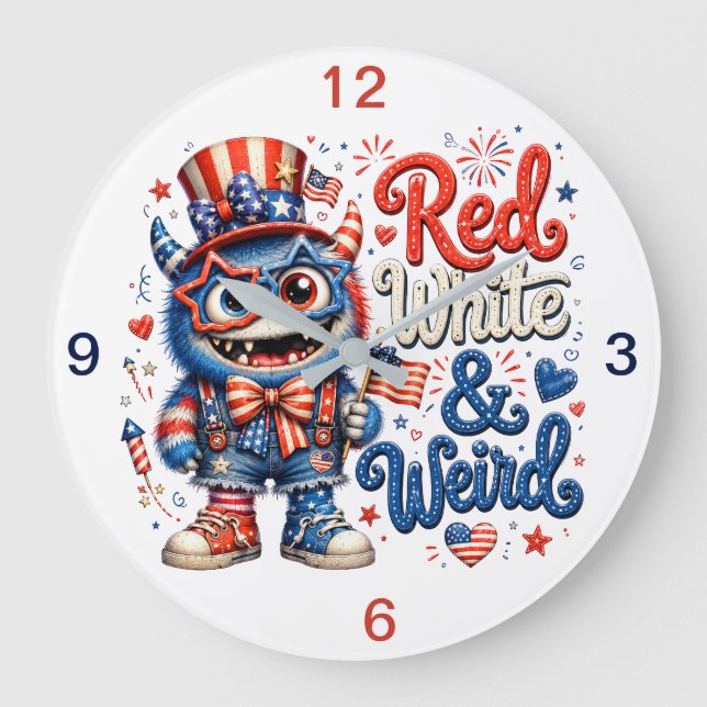 Reloj Redondo Grande Rojo Blanco y Extraño (obsequio) (Anverso)