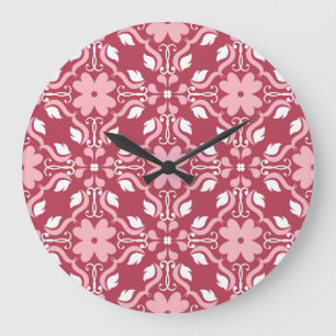 Reloj Redondo Grande Rojo, color beige floral, fondo de pantalla transp