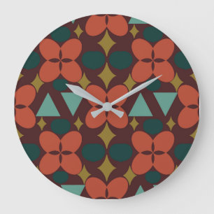 Reloj Redondo Grande Rojo de Diamante de Flor Moderna de Mediosiglo