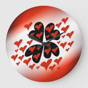 Reloj Redondo Grande Rojo en los corazones negros