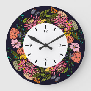 Reloj Redondo Grande Rojo rosa y amarillo girasol flor flor de flores d