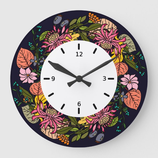 Reloj Redondo Grande Rojo rosa y amarillo girasol flor flor de flores d (Anverso)