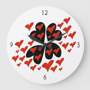 Reloj Redondo Grande Rojo sobre el corazón negro grande reloj