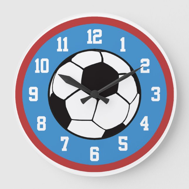 Reloj Redondo Grande Rojo y azul del fútbol (Anverso)