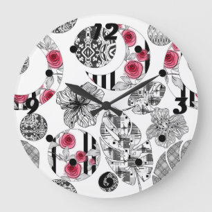 Reloj Redondo Grande Rojo y negro, tejido, mosaico, rústico, moderno
