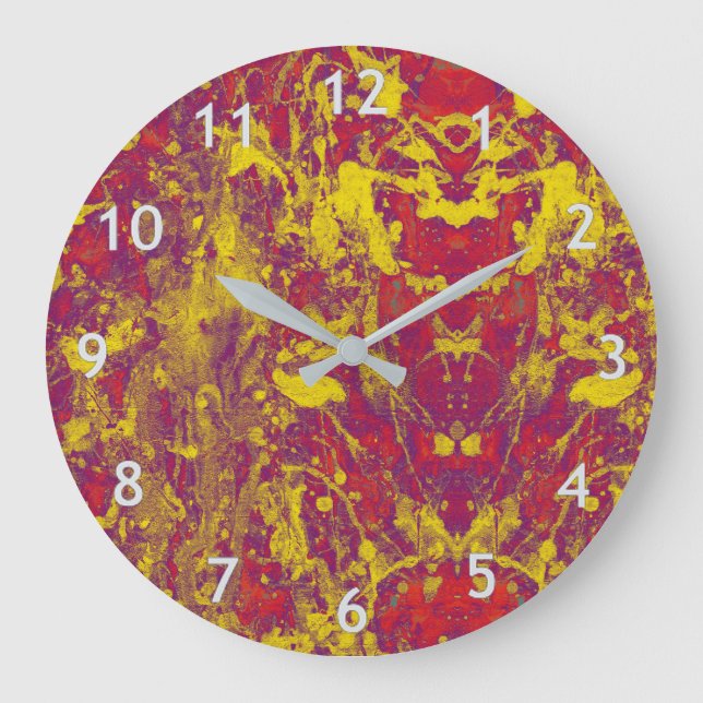 Reloj Redondo Grande Rojo y Oro Grunge (Anverso)