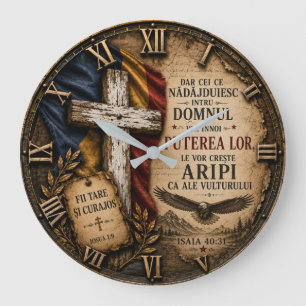 Reloj Redondo Grande Romanian Christian Isaiah 40:31 Bible Verse